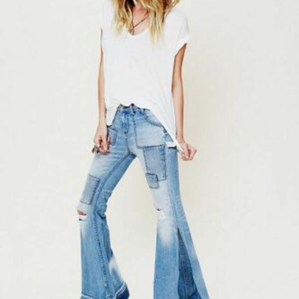 Free People Super Festy Patchwork Denim Jeans - Picture 2 of 5